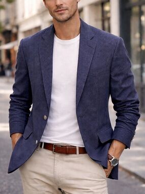 Robert Graham Striped Linen Men's Blazer Navy Blue Size 42